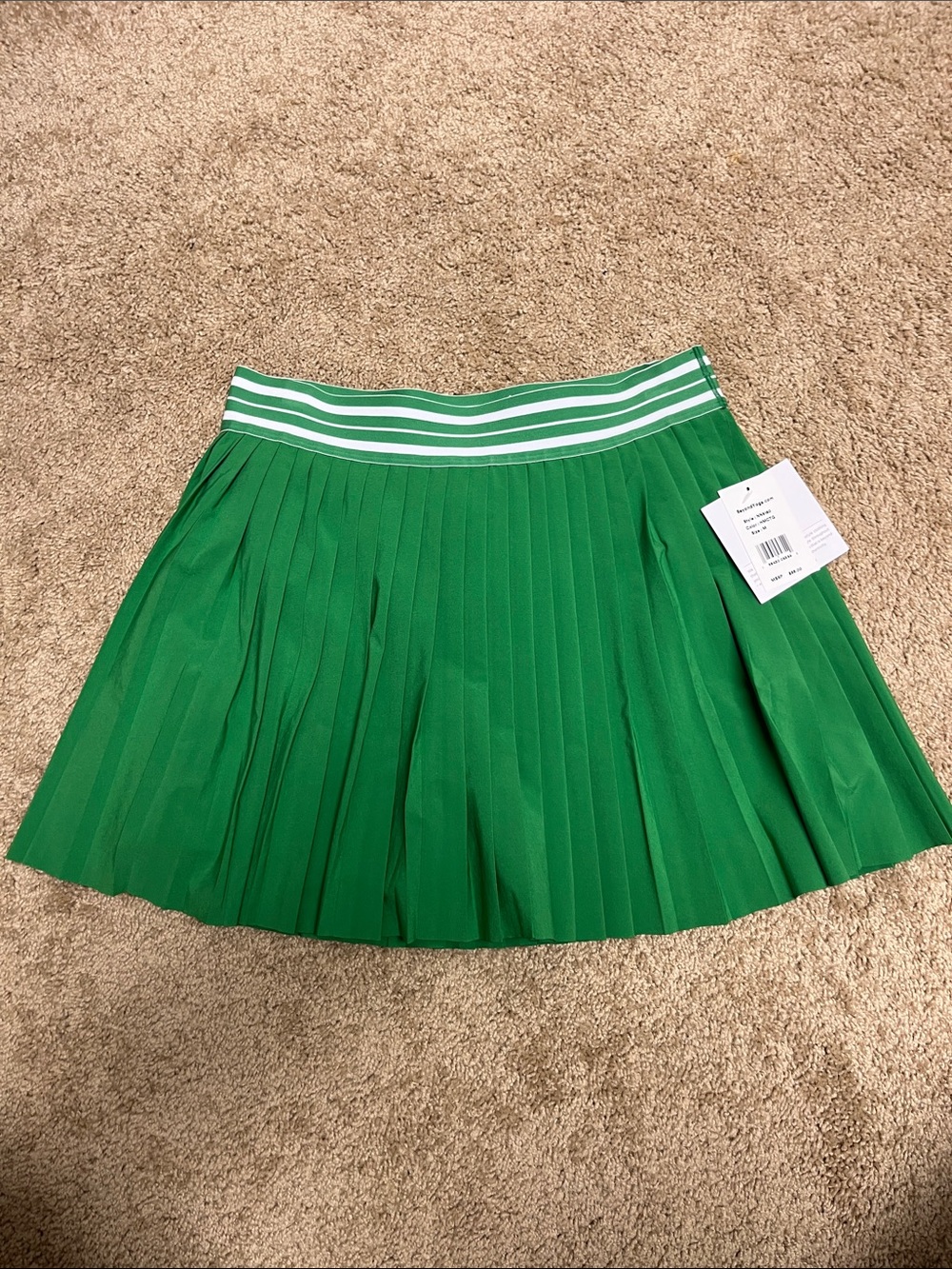 Green Pleated Tennis Skirt with Striped Waistband